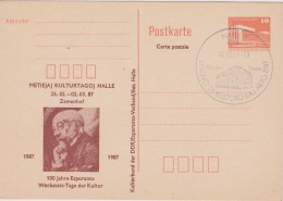 East Germany Postal Stationery DDM 10 Berlin Alexanderplatz - Special Cancellation In Halle - Esperanto - 1987 - Cartes Postales - Neuves