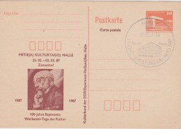 East Germany Postal Stationery DDM 10 Berlin Alexanderplatz - Special Cancellation In Halle - Esperanto - 1987 - Postcards - Mint