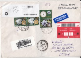 4287FM- FLOWERS, CLOCKS, STAMPS ON REGISTERED COVER, 2015, ROMANIA - Briefe U. Dokumente