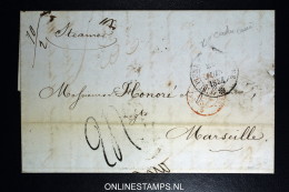 Martinique: Lettre 1854 Cachet  St Pierre + COL.FR ANGL AMB CALAIS En Rouge A Marseille - Brieven En Documenten