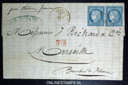 Martinique: Lettre 1875  Losagne MQE, PD  + St Pierre Yv 23 Paire RRR Maury Cat Valeur Pour 1 Timbre Est 250 Euro - Brieven En Documenten