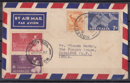 AUSTRALIA, 1958, Airmail Cover From Australia To India, 4 Stamps, Map, Kangaroo - Lettres & Documents