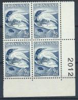 Groënland 1966, N°58 Neuf En Bloc De 4 Avec Marque, Canard Et Corbeau - Unused Stamps