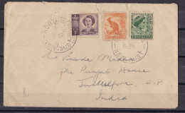 AUSTRALIA, 1951, Cover From Australia To India, 3 Stamps, Queen, Kangaroo - Storia Postale