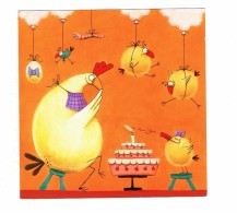 CPM Anniversaire - Cartes D´art - Poule Poussins Gâteaux Bougie Ver De Terre - Animaux Habillés