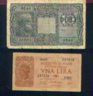 ITALIE - Lot De 2 Billets : 1 Lire 1944 + 10 Lires 1944 - Altri & Non Classificati