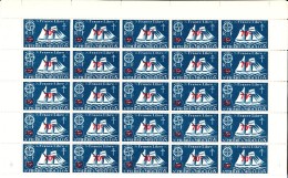 St Pierre Et Miquelon 1945 MNH Scott #315 Sheet Of 50 70c Surcharge On 5c Schooner - Has Been Folded Ink Smear Stamp 41 - Blocks & Kleinbögen