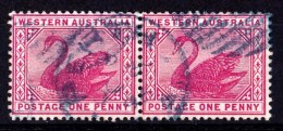 Western Australia 1890 Swan 1d Carmine Crown CA Used Pair  SG 95 - Usati