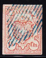 N°19 (N°24) - 15 Cts Rouge - Obl Grille Bleue - Faux De Spérati - Certificat Abt - TB - 1843-1852 Poste Federali E Cantonali