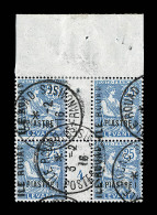 N°3 - 1p S/25c Bleu - Bloc De 4 - Mill. 4 - BDF - Obl. TB - Altri & Non Classificati