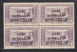 N°25 - 2c Violet - Bloc De 4 - Surch. Elections Septembre 1933 Renversée - TB - Nuovi