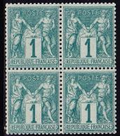 N°61 - 1c Vert - Bloc De 4 - Signé Calves - TB - 1876-1878 Sage (Tipo I)