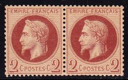 N°26a - Paire - Brun Rouge Foncé - Qques Dents Courtes S/1 Ex - 1863-1870 Napoleone III Con Gli Allori