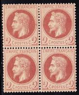 N°26 - Bloc De 4 - 2 Ex ** Et Centrés - TB - 1863-1870 Napoleone III Con Gli Allori