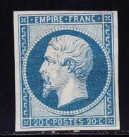 N°14Af - 20c Bleu Laiteux Foncé - Gomme étalée -TB - 1853-1860 Napoleone III