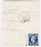 N°14Ad - Bleu S/vert - Obl. PC 346 + T15 Belfort (66) 25/7/55 - S/partie De Lettre - TB - 1853-1860 Napoleone III