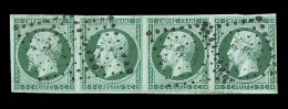 N°12c - Bde De 4 - Vert Foncé S/vert - Signé Calves - TB - 1853-1860 Napoleone III