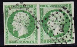 N°12 - Paire - Obl. Los."E" - 1 Point Rousseur - Asp.TB - 1853-1860 Napoleone III