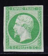 N°12 - 5c Vert - 1 Filet Biseau  Charn. Légère - 1853-1860 Napoleone III