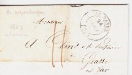 CACHETS A DATE LE HAVRE - T14 - 1843 - De Copenhague - Pr Grasse + Taxe Manus 11 - Sans Nom Achemineur - TB - 1801-1848: Precursors XIX