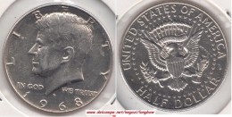 U.S.A. 50 Cents  Half Dollar 1968 (Kennedy - Silver) Km#202a - Used - 1964-…: Kennedy