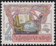 Czechoslovakia / Stamps (1988) 2843: Monument Of National Literature In Prague (Library, Globe) Painter Josef Liesler - Abbayes & Monastères