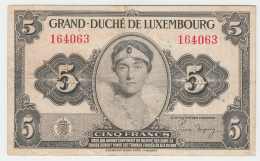 LUXEMBOURG 5 FRANCS 1944 VF+ Pick 43a 43 A - Luxemburg