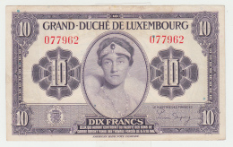 LUXEMBOURG 10 FRANCS 1944 VF+ Pick 44 - Luxembourg