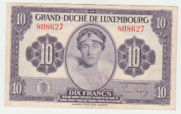 LUXEMBOURG 10 FRANCS 1944 VF+ Pick 44 - Luxembourg