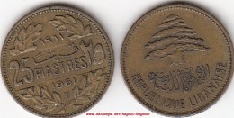 LIBANO 25 PIASTRES 1961 KM#16.2 - Used - Liban