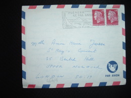 LETTRE PAR AVION Pour ANGLETERRE TP MARIANNE DE CHEFFER 0,40 X2 OBL.MEC.16-7-1969 PLENEUF VAL ANDRE PLAGE (22) - 1967-1970 Marianne Of Cheffer