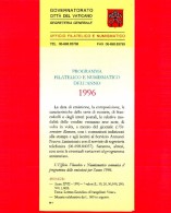 VATICANO - 1996 - Nuovo - Programma Filatelico E Numismatico - Briefe U. Dokumente