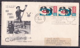 CANADA, 1969, FDC, Cover From Canada To India,  2 Stamps, Curling, - Brieven En Documenten