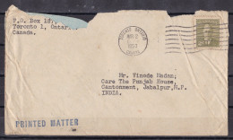 CANADA, 1953,  Cover  From Canada To India, 1 Stamp - Briefe U. Dokumente