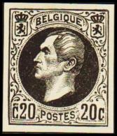 1865. Leopold I. BELGIQUE POSTES. 20 CENTIMES. Essay. Black On Yellow Paper.      (Michel: ) - JF194540 - Essais & Réimpressions