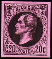 1865. Leopold I. BELGIQUE POSTES. 20 CENTIMES. Essay. Black On Rosa Paper. (Michel: ) - JF194539 - Probe- Und Nachdrucke