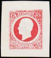 1865. Leopold I. BELGIQUE POSTES. 20 CENTIMES. Essay. Red.     (Michel: ) - JF194548 - Proeven & Herdruk