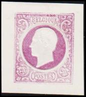 1865. Leopold I. BELGIQUE POSTES. 20 CENTIMES. Essay. Violet.     (Michel: ) - JF194551 - Proeven & Herdruk