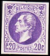 1865. Leopold I. BELGIQUE POSTES. 20 CENTIMES. Essay. Violet.     (Michel: ) - JF194545 - Essais & Réimpressions