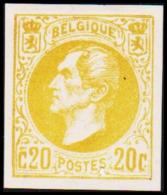 1865. Leopold I. BELGIQUE POSTES. 20 CENTIMES. Essay. Yellow.    (Michel: ) - JF194544 - Proofs & Reprints