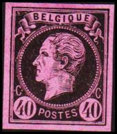 1865. Leopold I. BELGIQUE POSTES 40 CENTIMES Essay. Black On Rosa Paper. (Michel: ) - JF194598 - Essais & Réimpressions