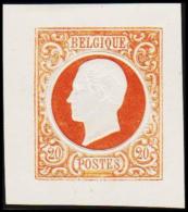 1865. Leopold I. BELGIQUE POSTES. 20 CENTIMES. Essay. Yellowbrown.     (Michel: ) - JF194549 - Proeven & Herdruk