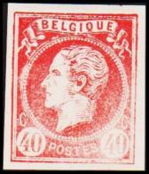 1865. Leopold I. BELGIQUE POSTES 40 CENTIMES Essay. Red.     (Michel: ) - JF194606 - Essais & Réimpressions