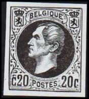 1865. Leopold I. BELGIQUE POSTES. 20 CENTIMES. Essay. Black On Bluish Paper. (Michel: ) - JF194537 - Essais & Réimpressions