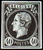 1865. Leopold I. BELGIQUE POSTES 40 CENTIMES Essay. Black On Bluish Paper.     (Michel: ) - JF194608 - Essais & Réimpressions