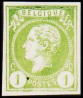 1865-1866. Leopol I. BELGIQUE POSTES 1 CENT Essay. Light Green. (Michel: ) - JF194490 - Proeven & Herdruk
