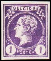 1865-1866. Leopol I. BELGIQUE POSTES 1 CENT Essay. Violet.  (Michel: ) - JF194487 - Proofs & Reprints