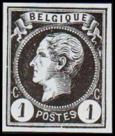 1865-1866. Leopol I. BELGIQUE POSTES 1 CENT Essay. Black On Bluish Paper.  (Michel: ) - JF194485 - Probe- Und Nachdrucke