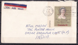 CANADA, 1973, Airmail Cover  From Canada To India,  1 Stamp, Queen - Storia Postale