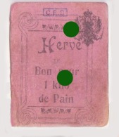 Guerre 14/18 Ticket De Rationnement Bon Pour Un Pain  - Ville De HERVE /  RARE - Ex Libris